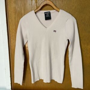 Polo jeans co ralph lauren light pink ribbed V-neck long sleeve